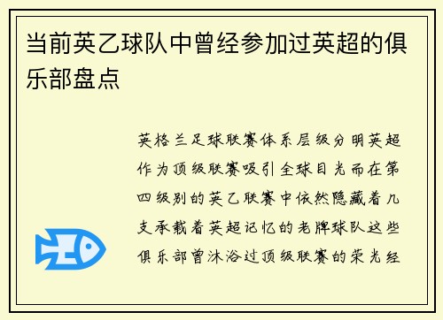 当前英乙球队中曾经参加过英超的俱乐部盘点